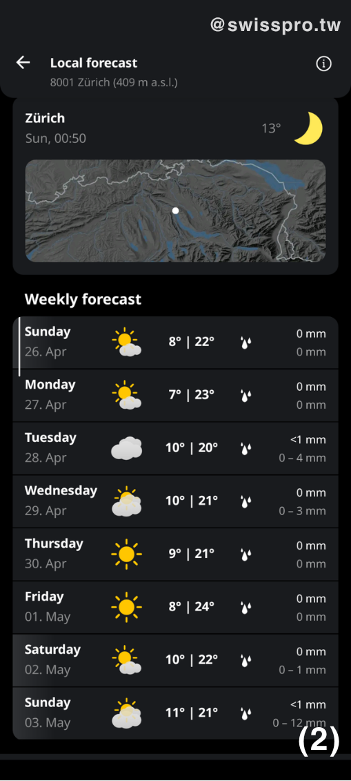 一週天氣預報含溫度與降雨量
